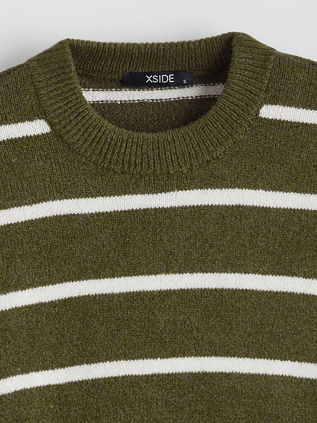 Haki Bisiklet Yaka Çizgili Oversize Kadın Triko Kazak-5