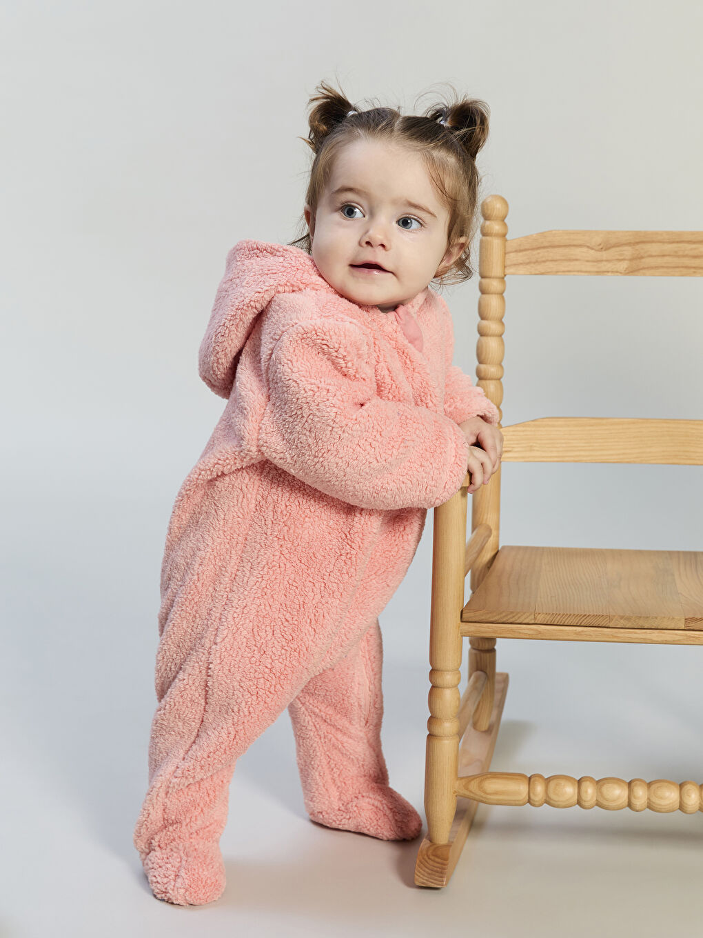 Mercan Kapüşonlu Pelüş Kız Bebek Tulum-1