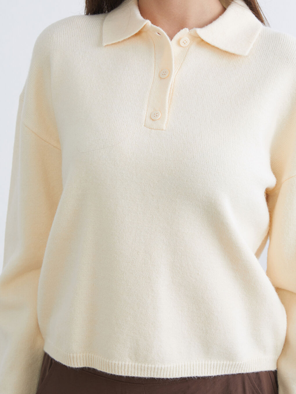 Свитер из трикотажа с воротником поло для женщин-2