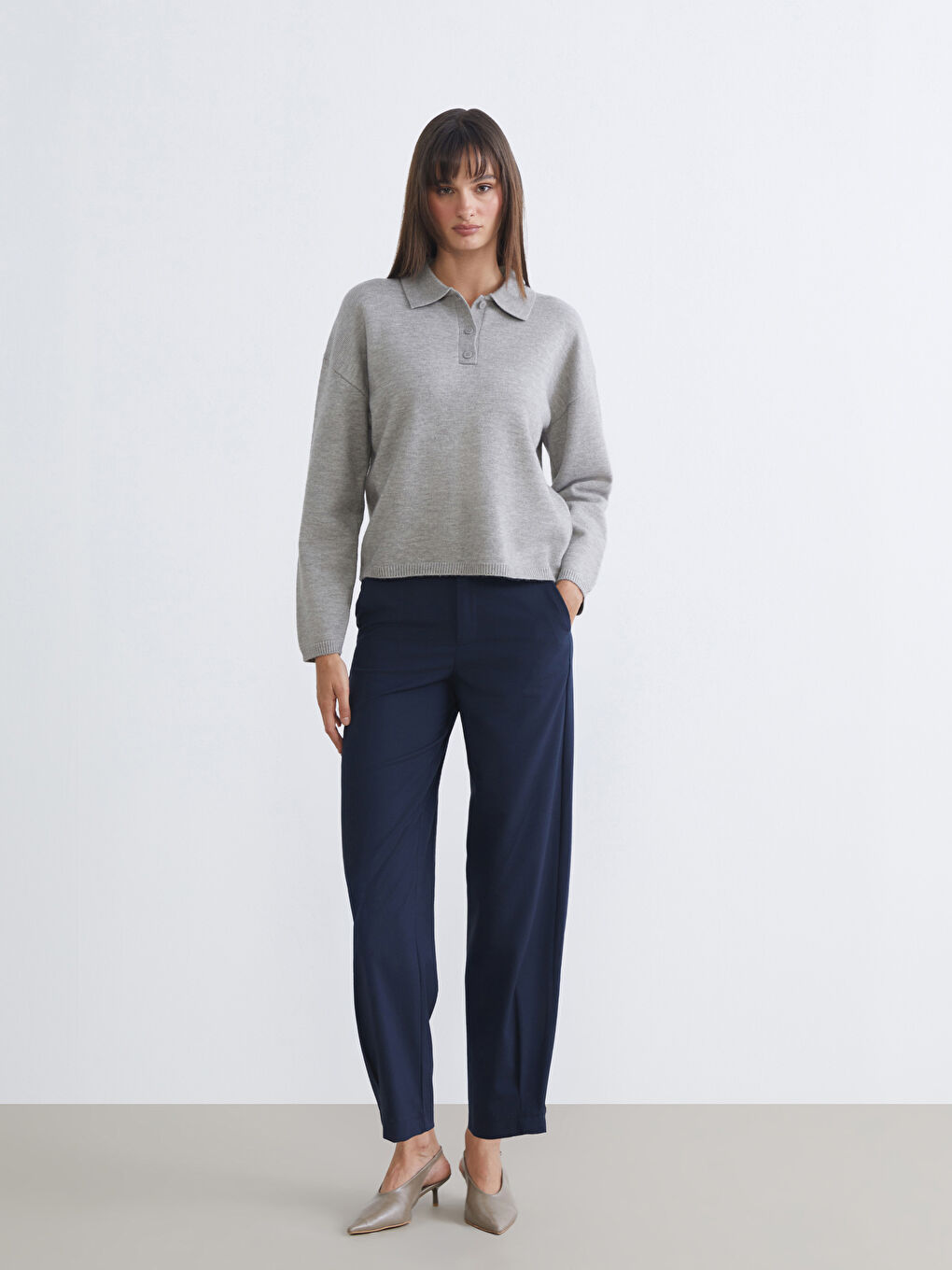 Свитер из трикотажа с воротником поло для женщин-1