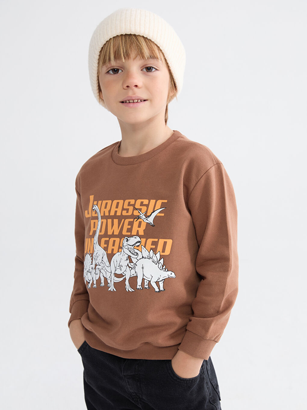 Kahverengi Bisiklet Yaka Baskılı Erkek Çocuk Sweatshirt