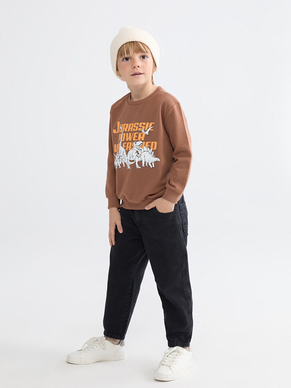 Kahverengi Bisiklet Yaka Baskılı Erkek Çocuk Sweatshirt-1