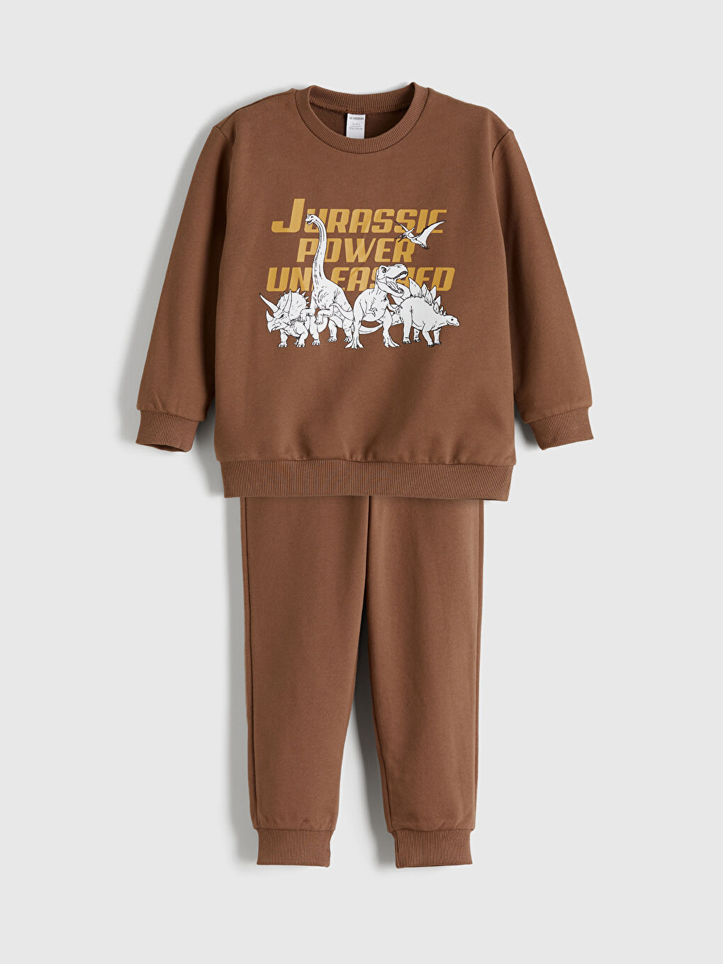 Kahverengi Dinozor Baskılı Erkek Çocuk Sweatshirt ve Eşofman Alt-2
