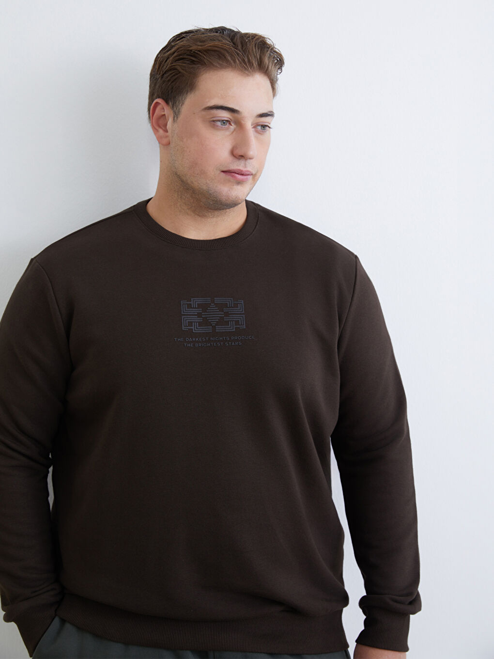 Kahverengi Bisiklet Yaka Baskılı Erkek Sweatshirt
