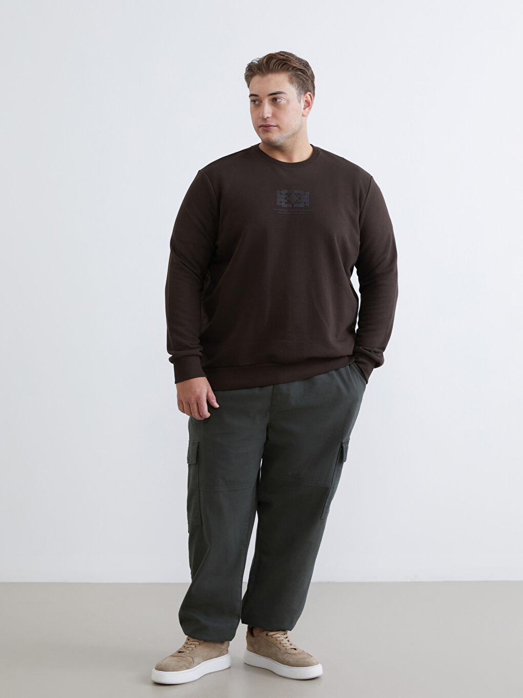 Kahverengi Bisiklet Yaka Baskılı Erkek Sweatshirt-1