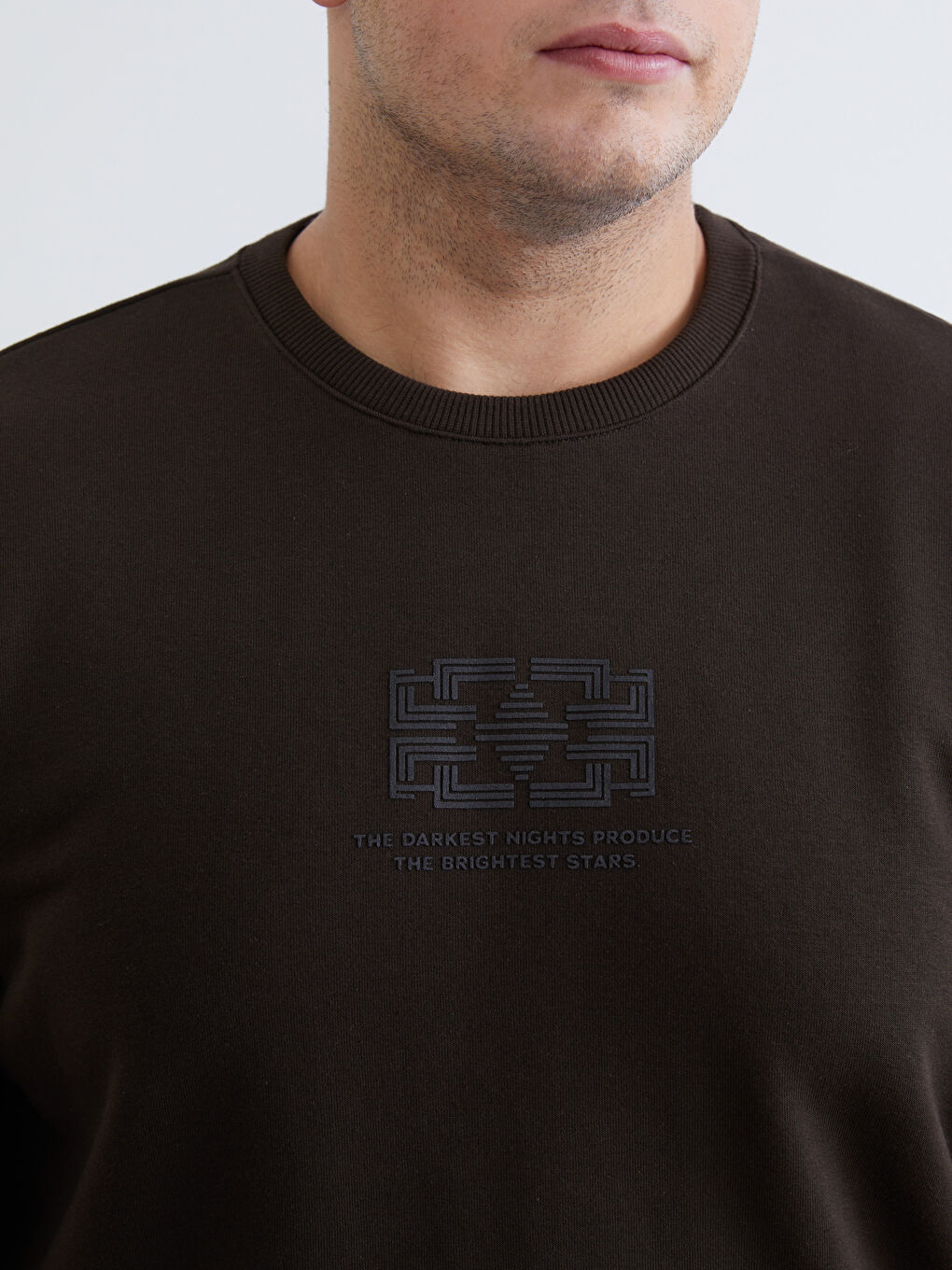 Kahverengi Bisiklet Yaka Baskılı Erkek Sweatshirt-2