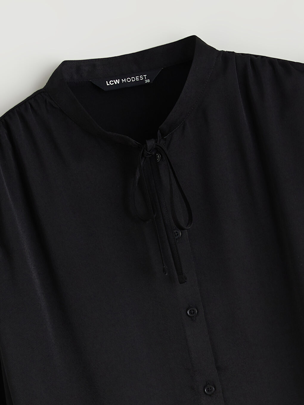 Grandad Collar Frilled Satin Blouse-5