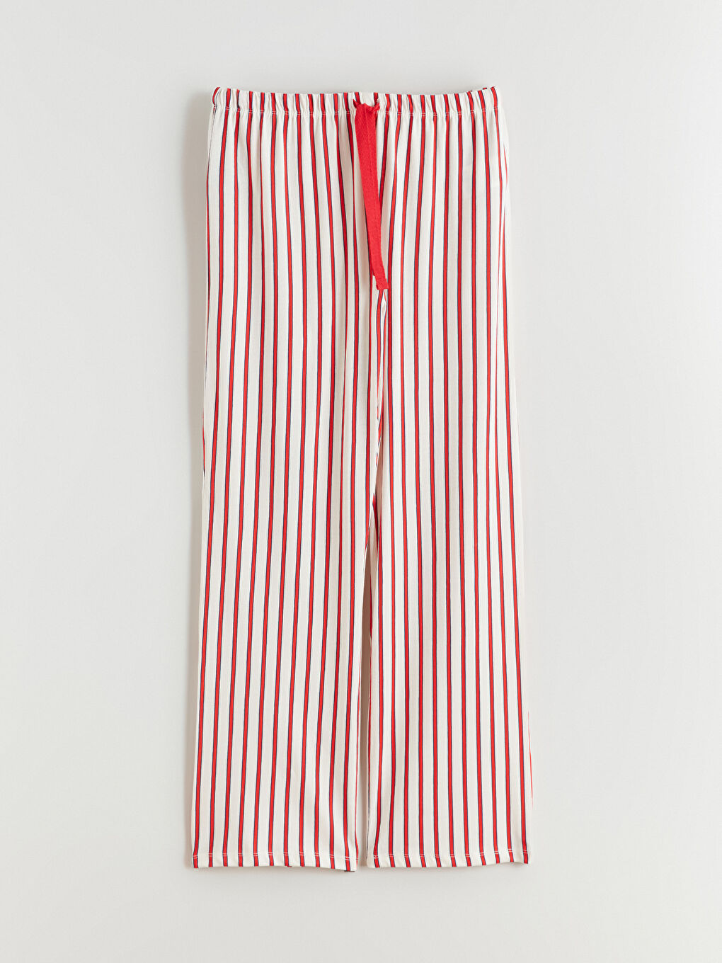 Kırmızı Beli Lastikli Çizgili Kadın Pijama Altı