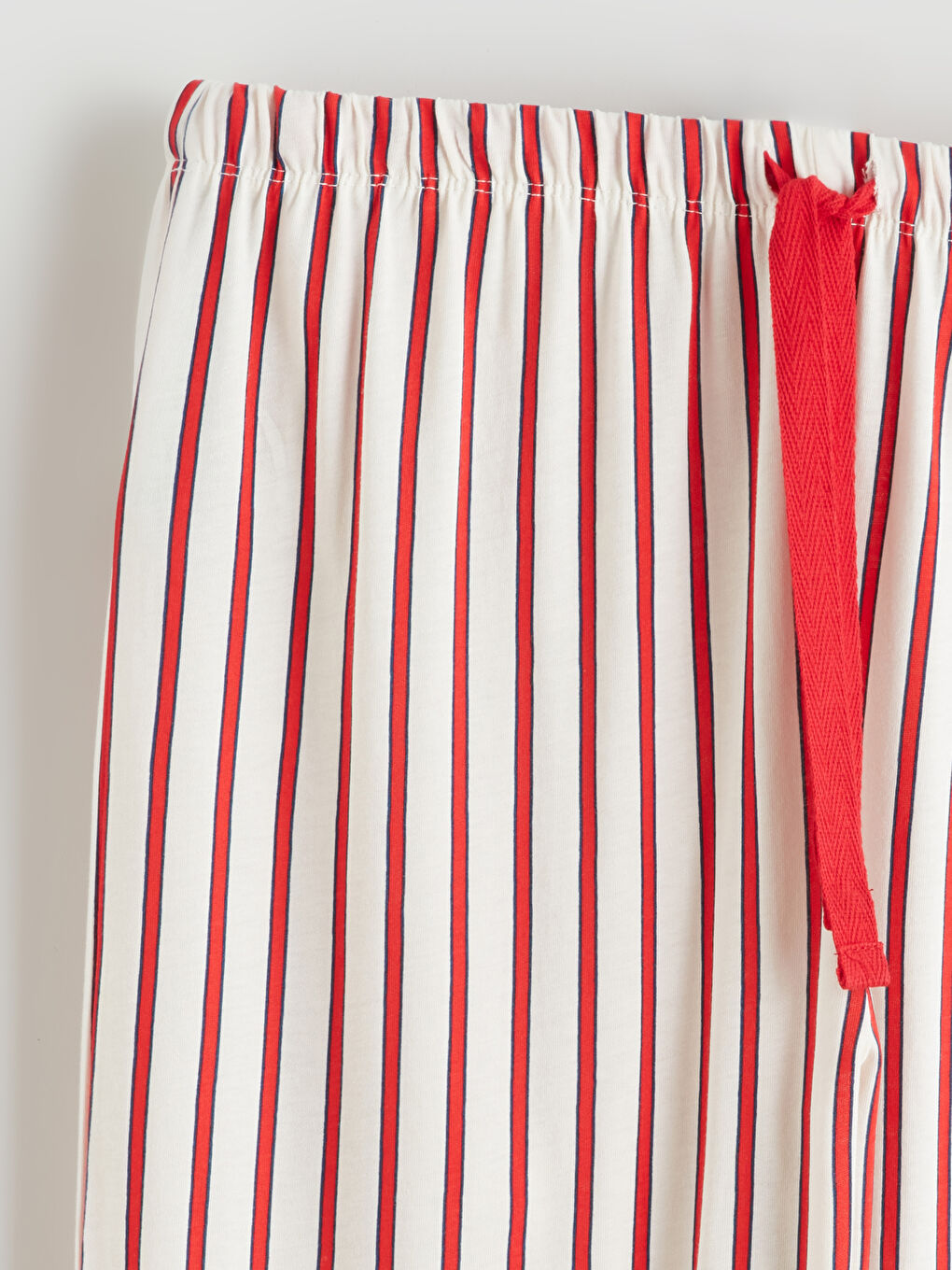 Kırmızı Beli Lastikli Çizgili Kadın Pijama Altı-1