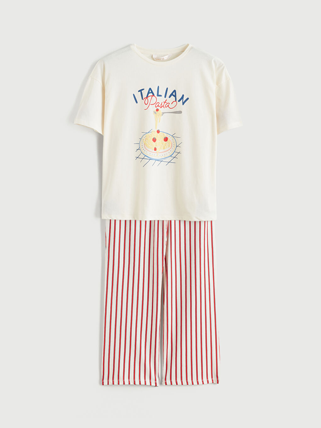 Kırmızı Bisiklet Yaka Baskılı Kadın Pijama Takımı-4