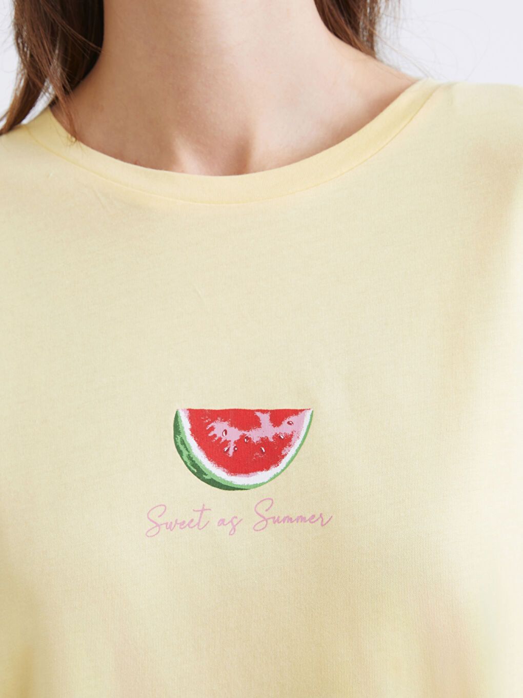 Ekru Bisiklet Yaka Baskılı Kadın Pijama Takımı-2