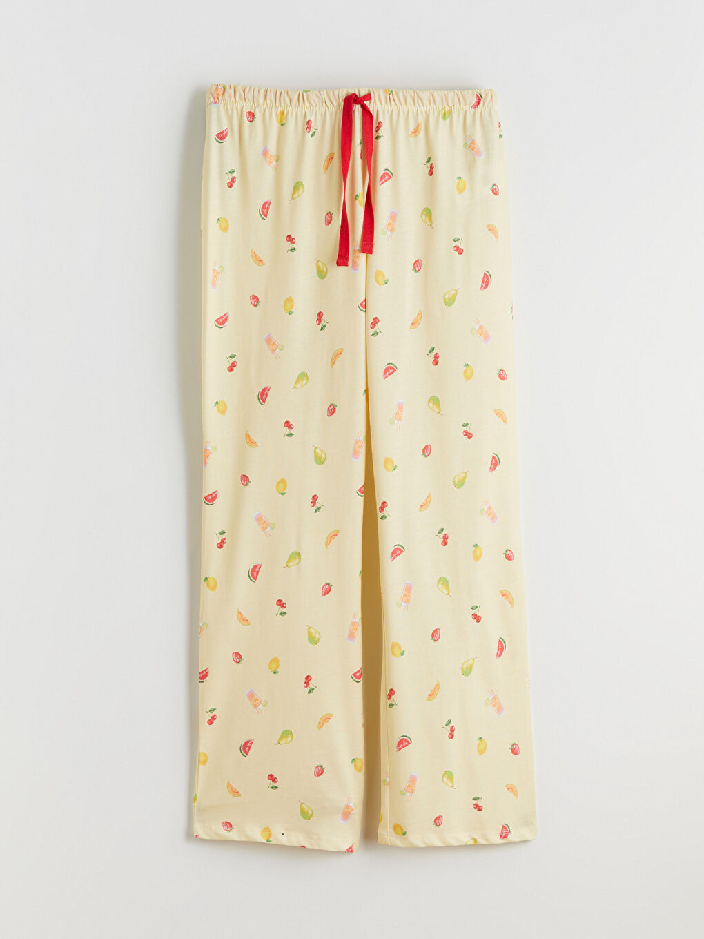 Ekru Bisiklet Yaka Baskılı Kadın Pijama Takımı-6