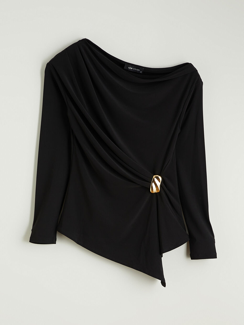 Siyah Kayık Yaka Büzgülü Bluz-3