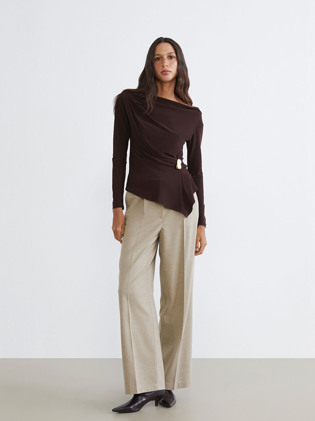 Slash Neck Ruched Blouse-1