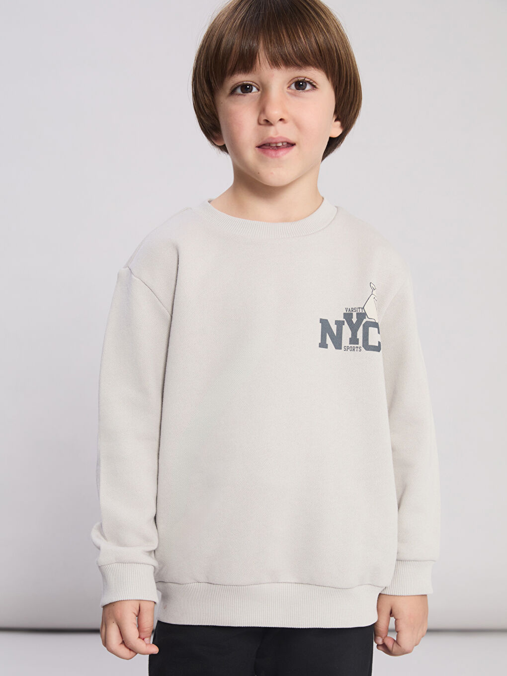 Gri Bisiklet Yaka Erkek Çocuk Sweatshirt-2