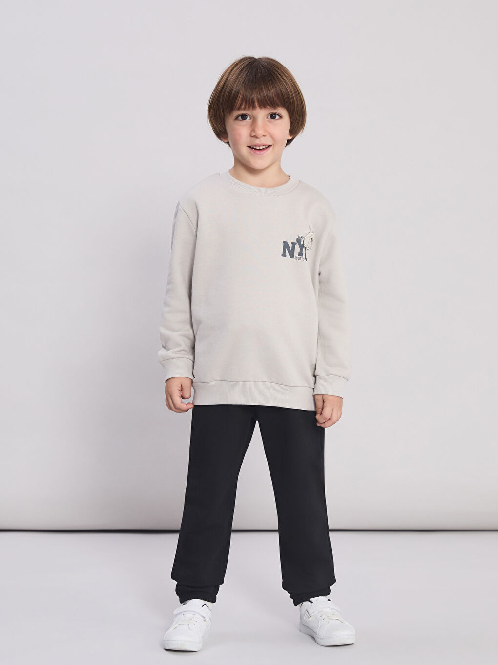 Gri Bisiklet Yaka Erkek Çocuk Sweatshirt-3