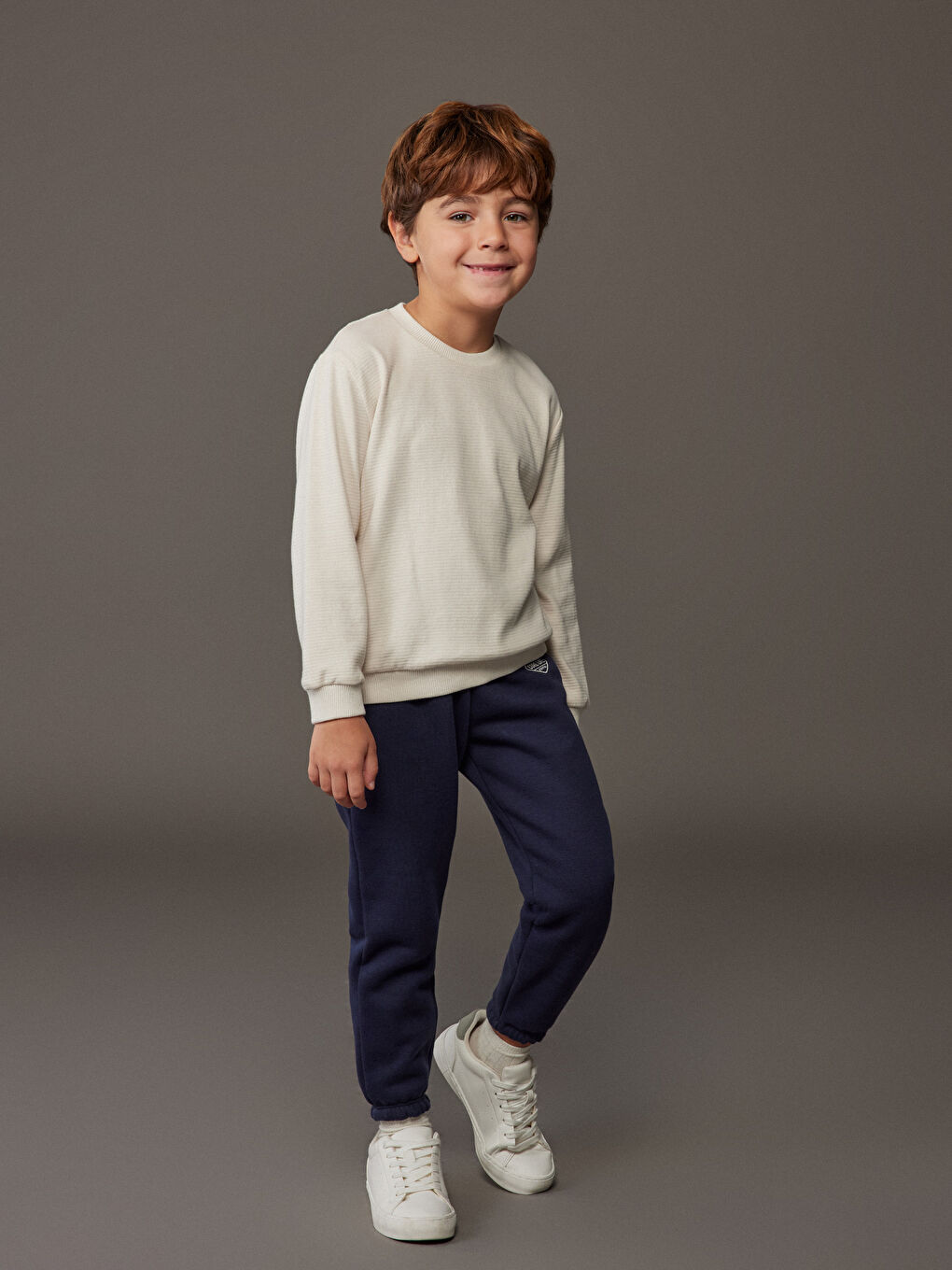 Gri Bisiklet Yaka Erkek Çocuk Sweatshirt 2'li-1