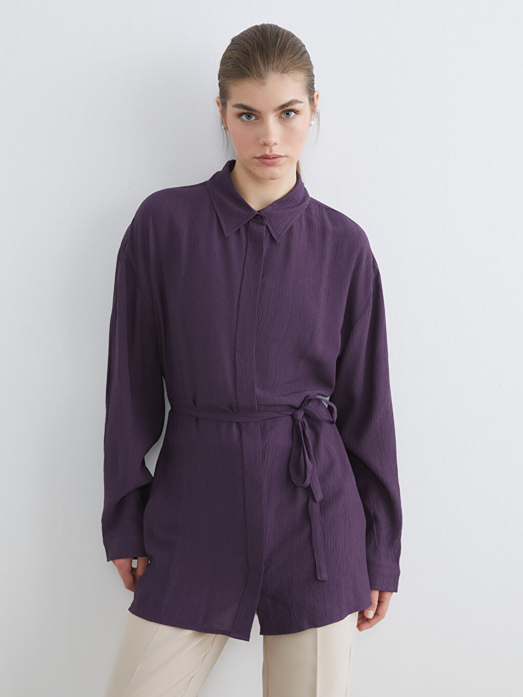 Textured Oversize Women's Shirt Tunic