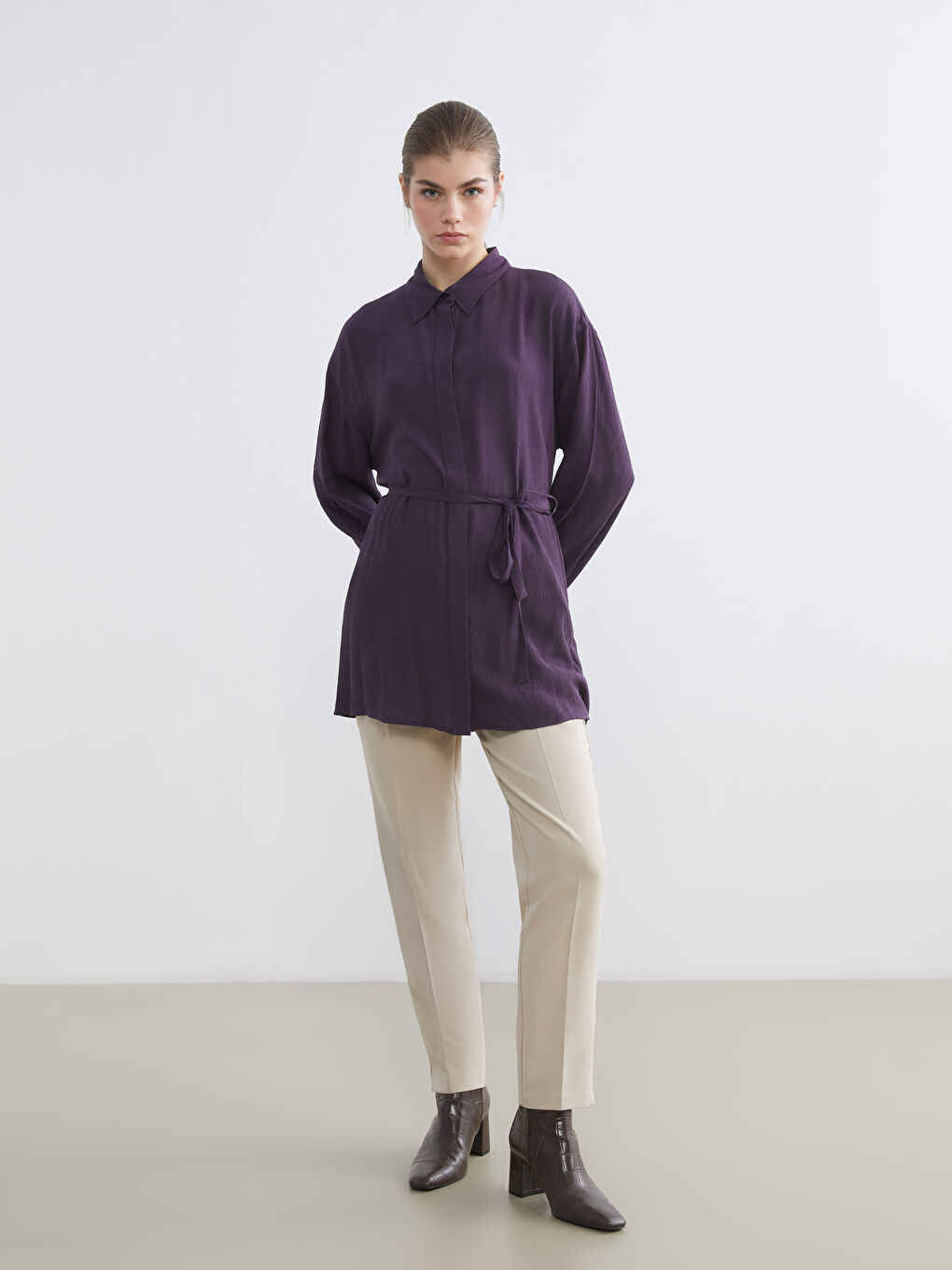 Textured Oversize Women's Shirt Tunic-1