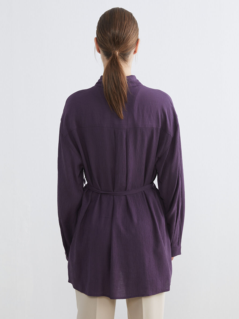 Textured Oversize Women's Shirt Tunic-3