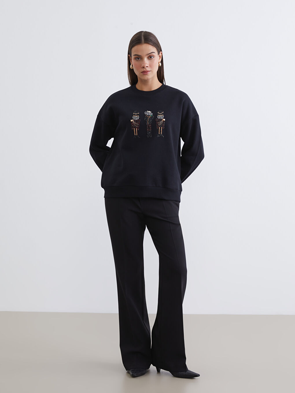 تونيك كنزة رياضية أسود امرأة-1