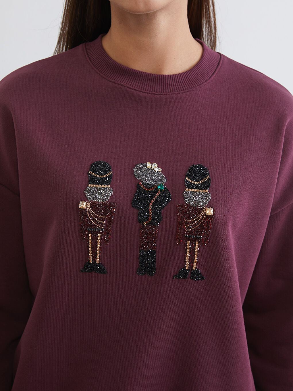 Mürdüm İşlemeli Kadın Kalın Sweatshirt Tunik-2