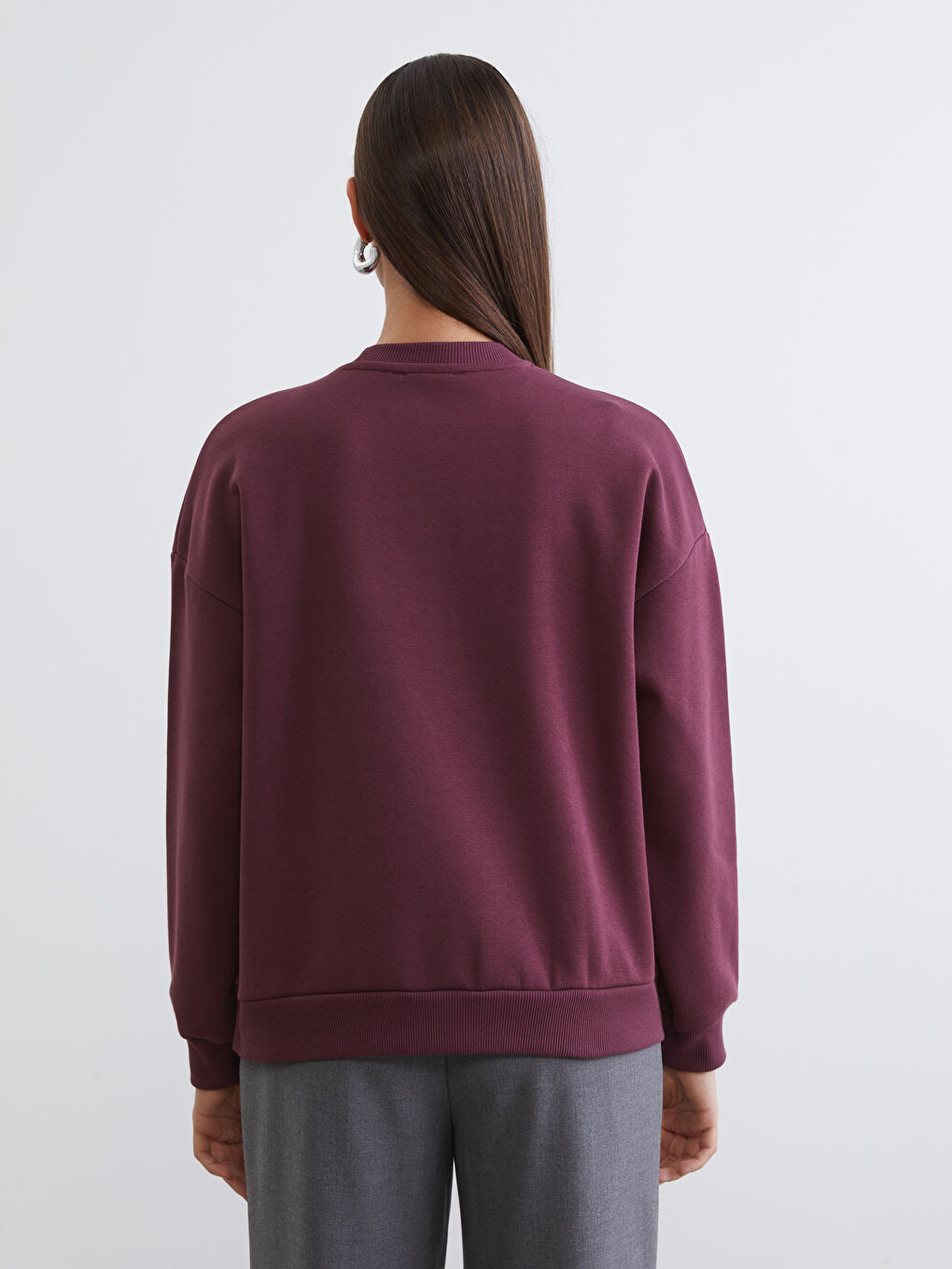 Mürdüm İşlemeli Kadın Kalın Sweatshirt Tunik-3