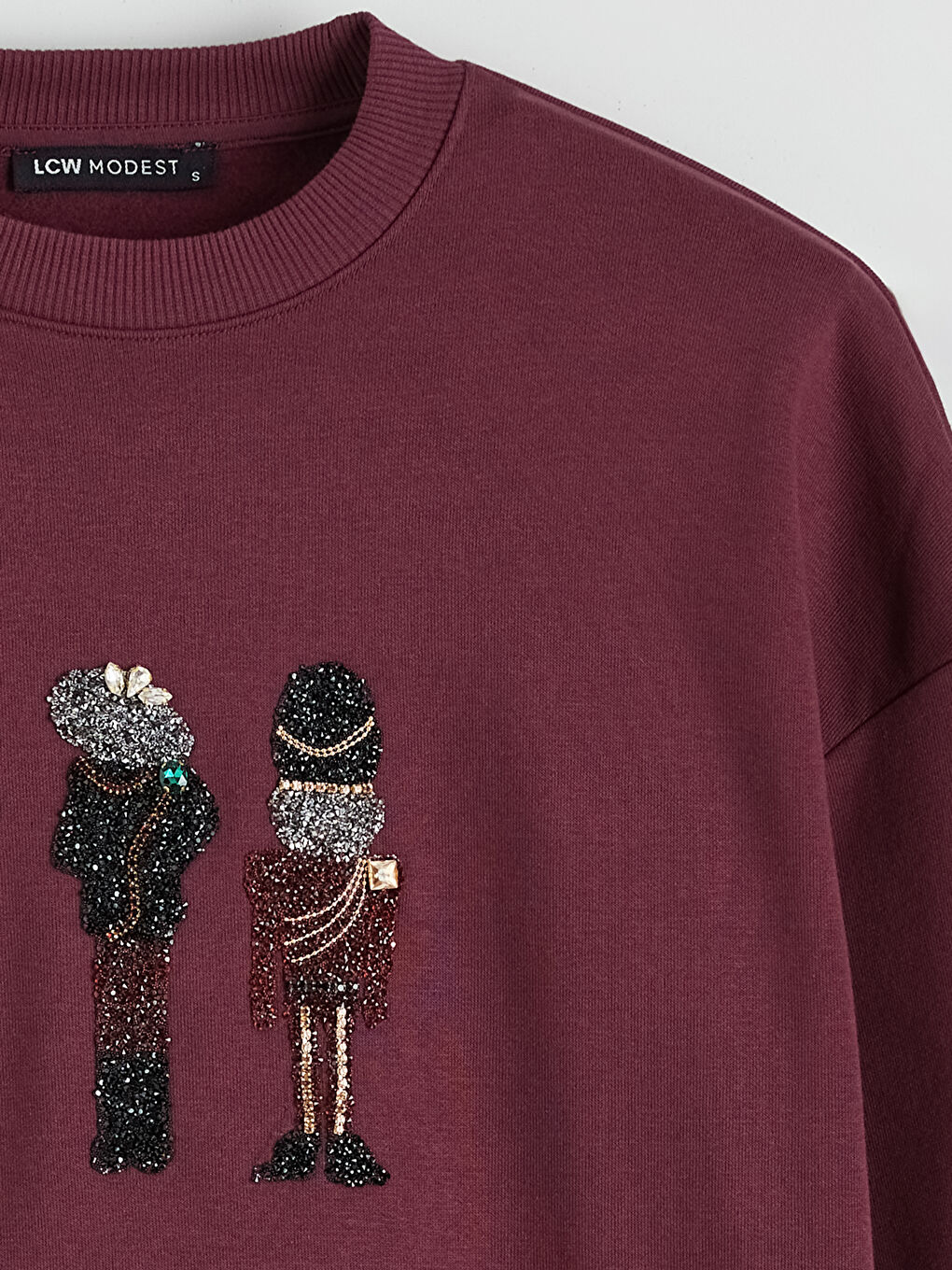 Mürdüm İşlemeli Kadın Kalın Sweatshirt Tunik-5