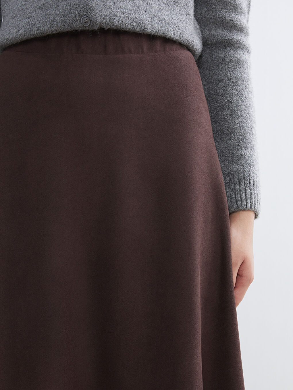 Kahverengi Beli Lastikli Kloş Etek-2