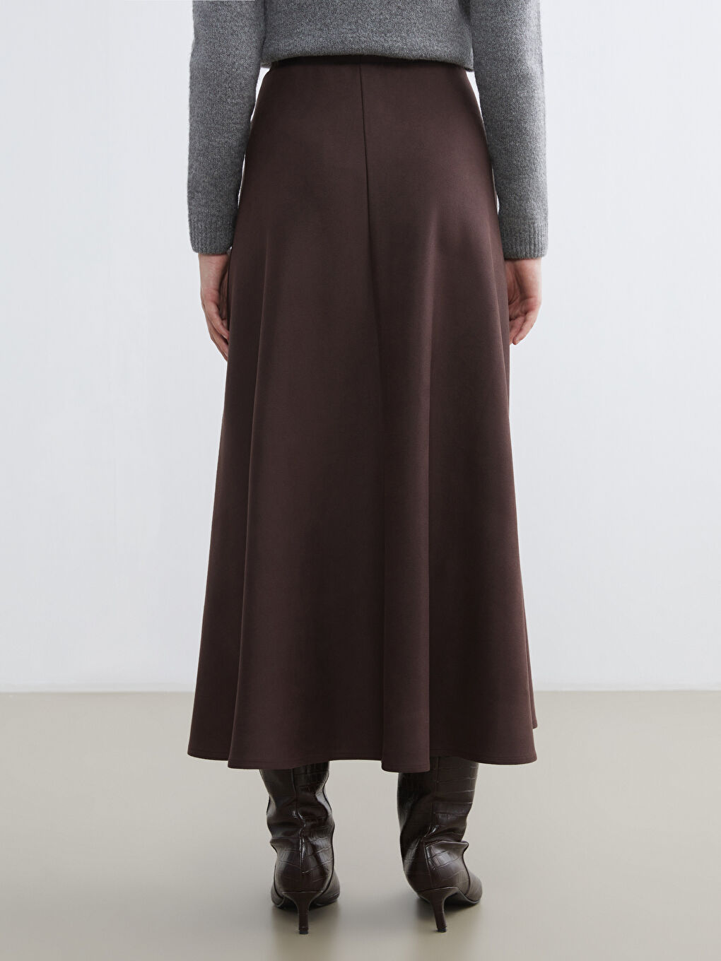 Kahverengi Beli Lastikli Kloş Etek-3