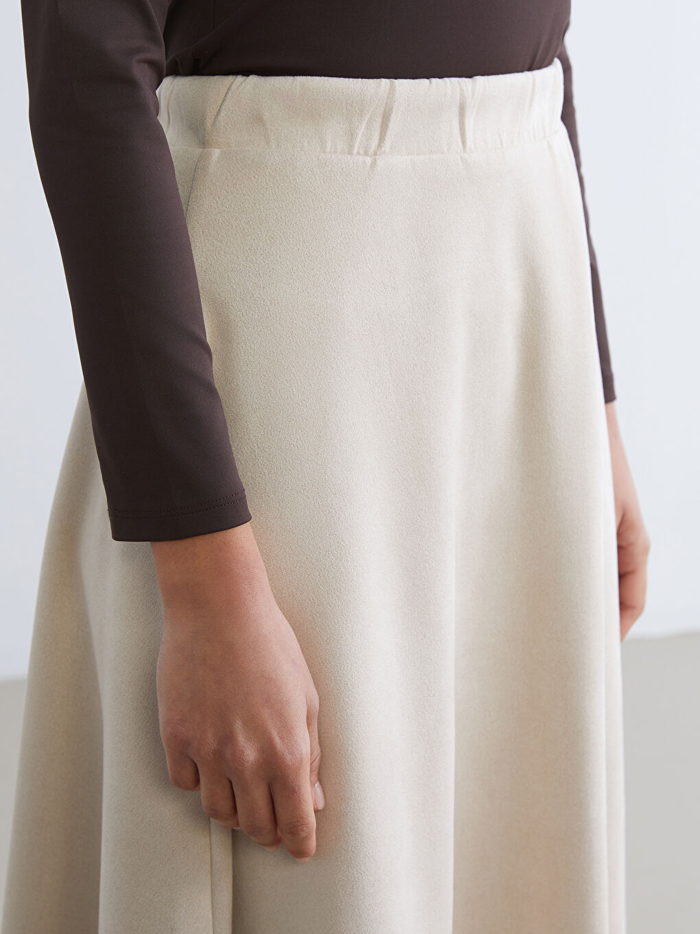 Bej Beli Lastikli Kloş Etek-2