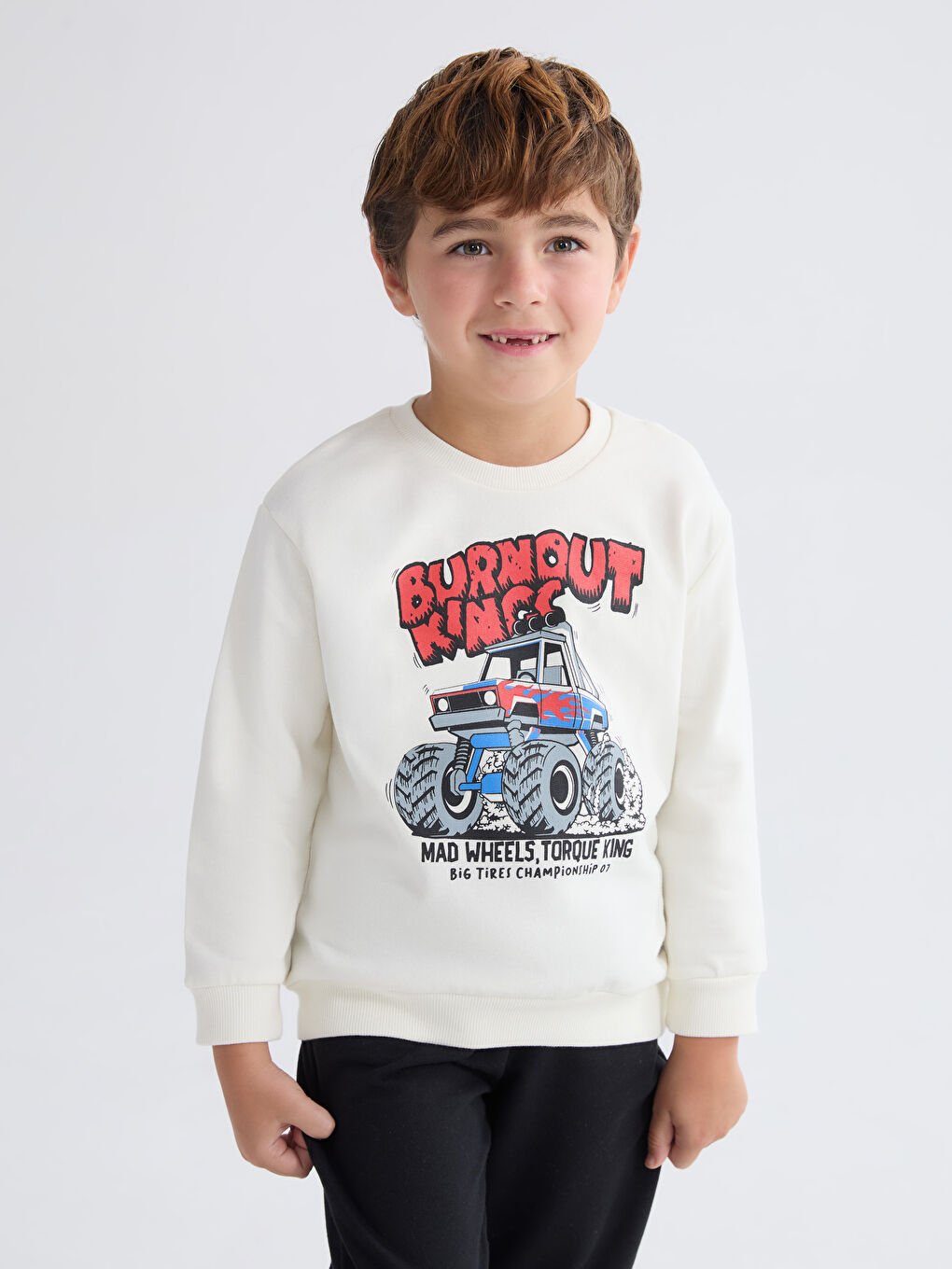 Bej Baskılı Erkek Çocuk Sweatshirt ve Eşofman Altı