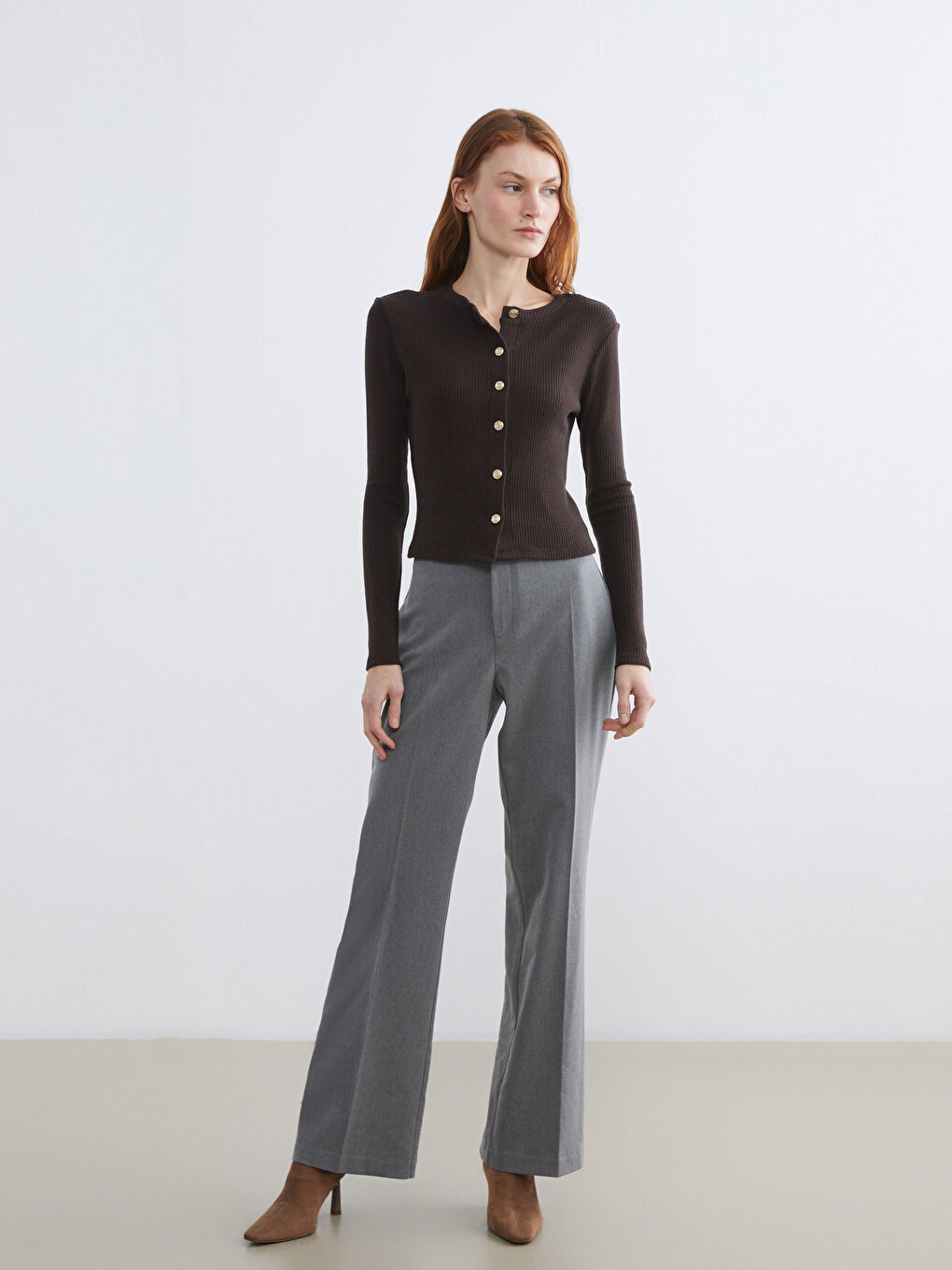 Kahverengi Bisiklet Yaka Kadın Hırka-1