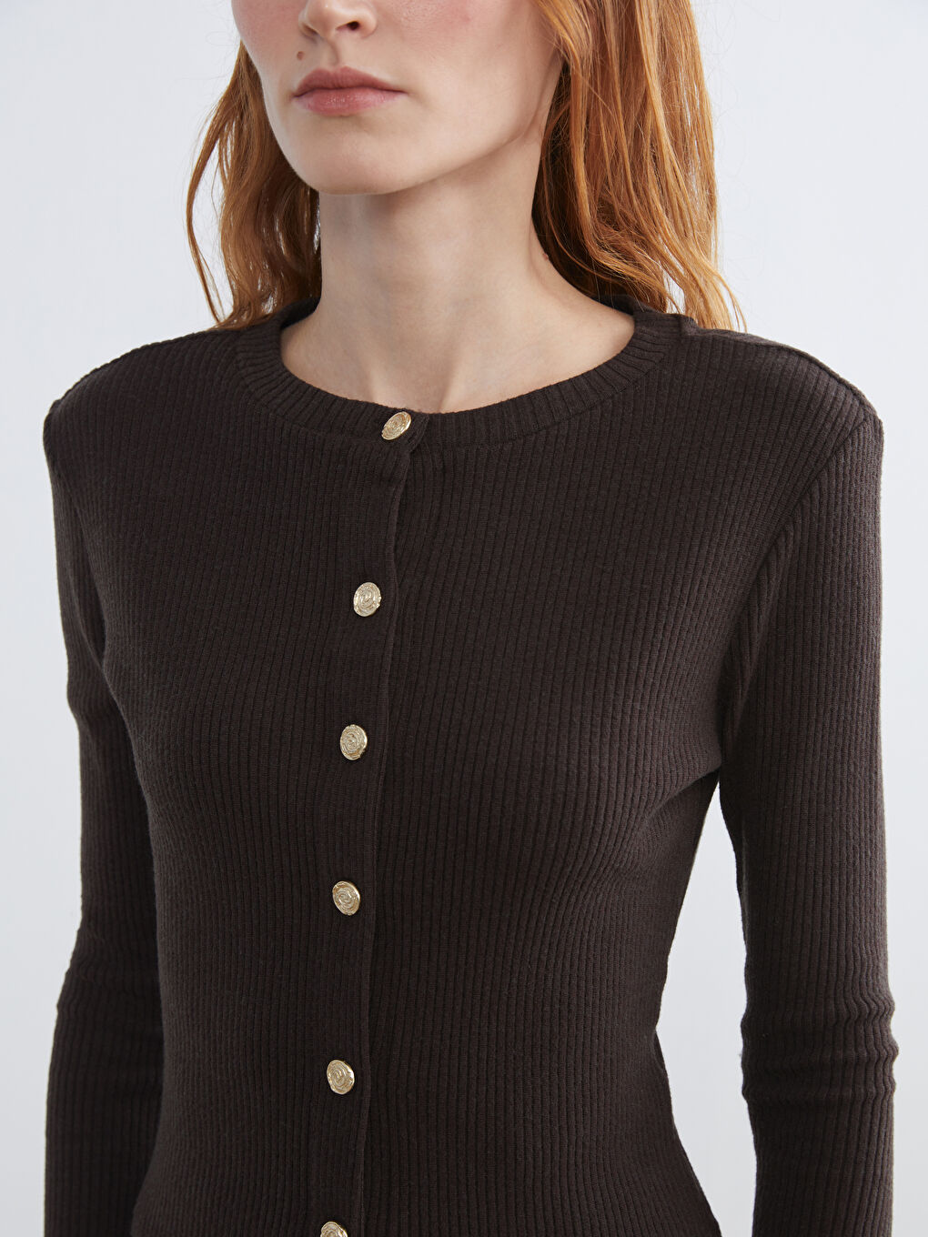 Kahverengi Bisiklet Yaka Kadın Hırka-2