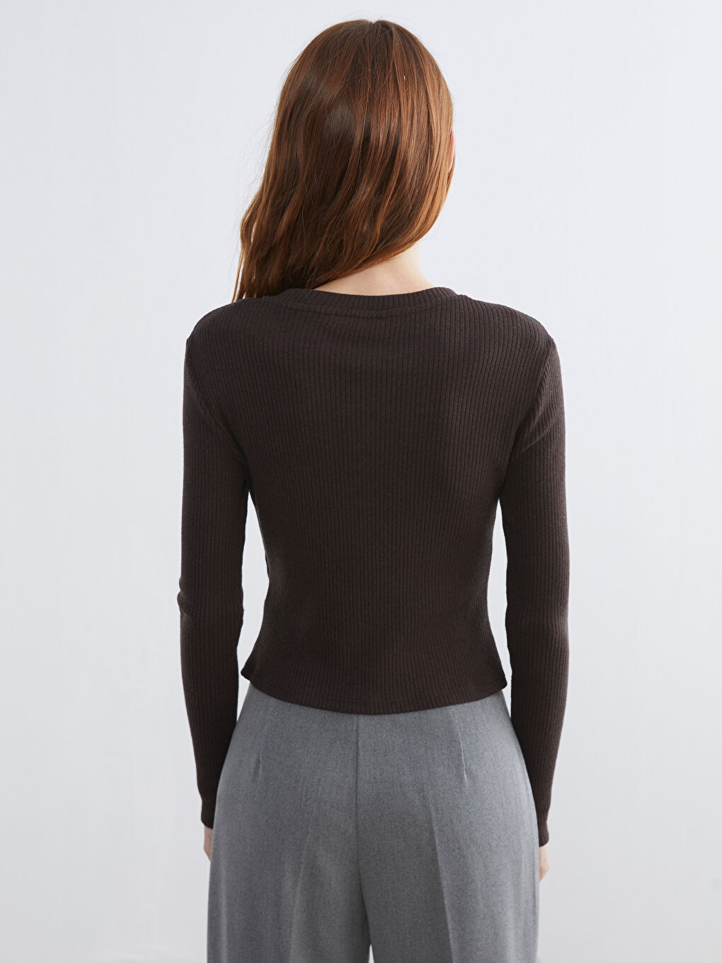 Kahverengi Bisiklet Yaka Kadın Hırka-3