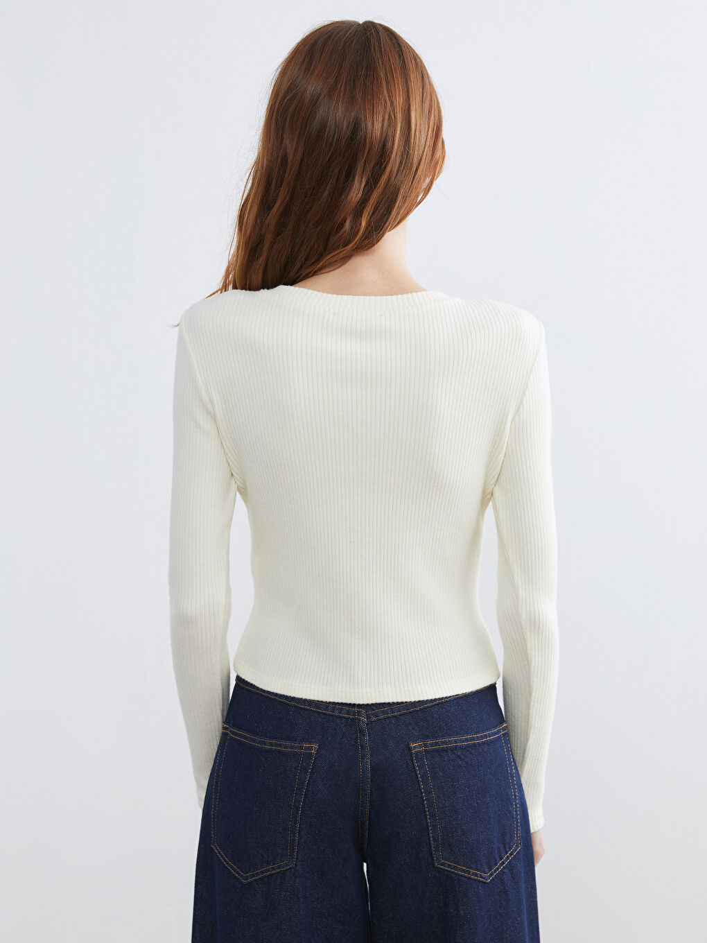 Ekru Bisiklet Yaka Kadın Hırka-3