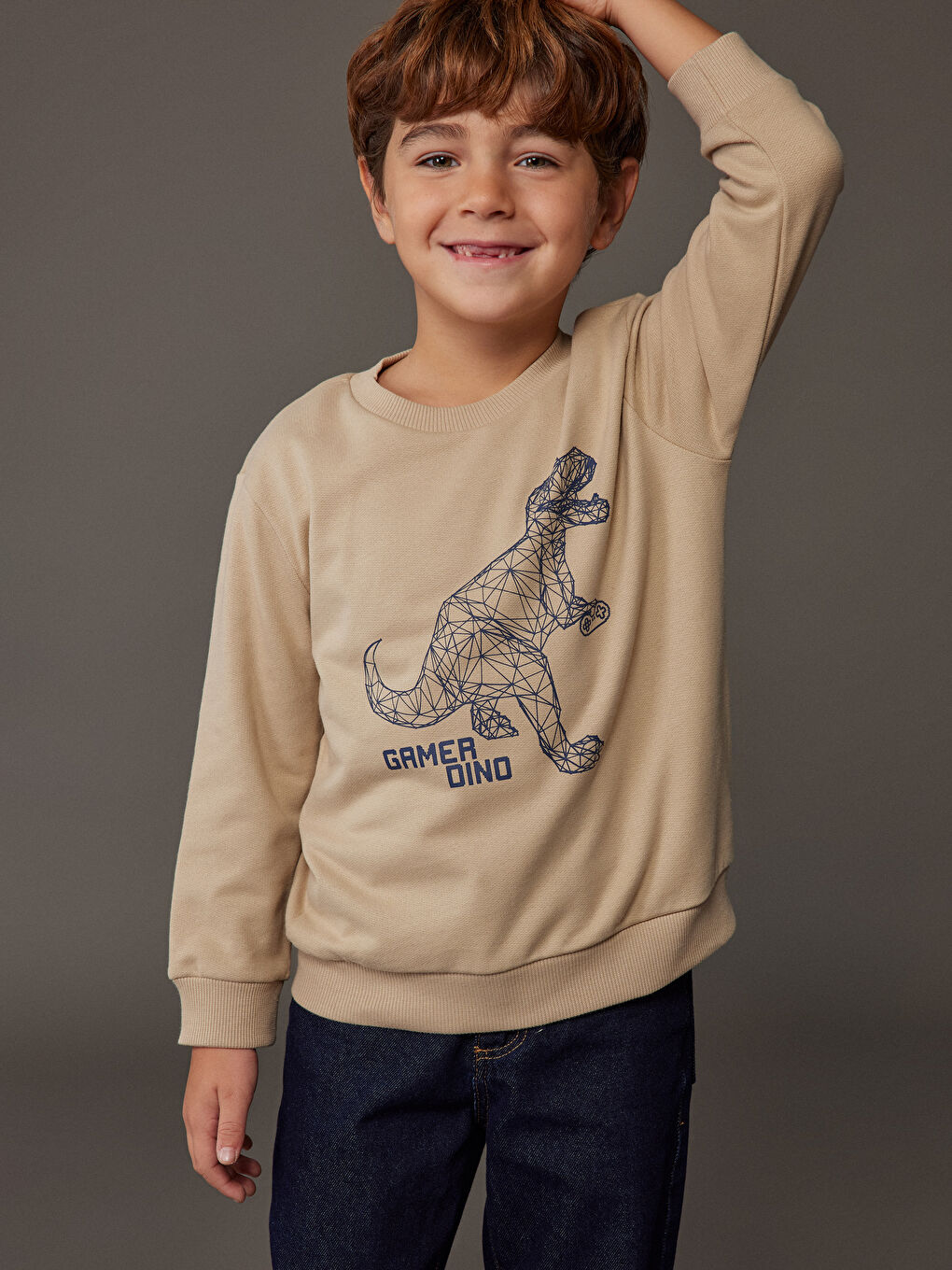 Bej Baskılı Erkek Çocuk Sweatshirt 2'li