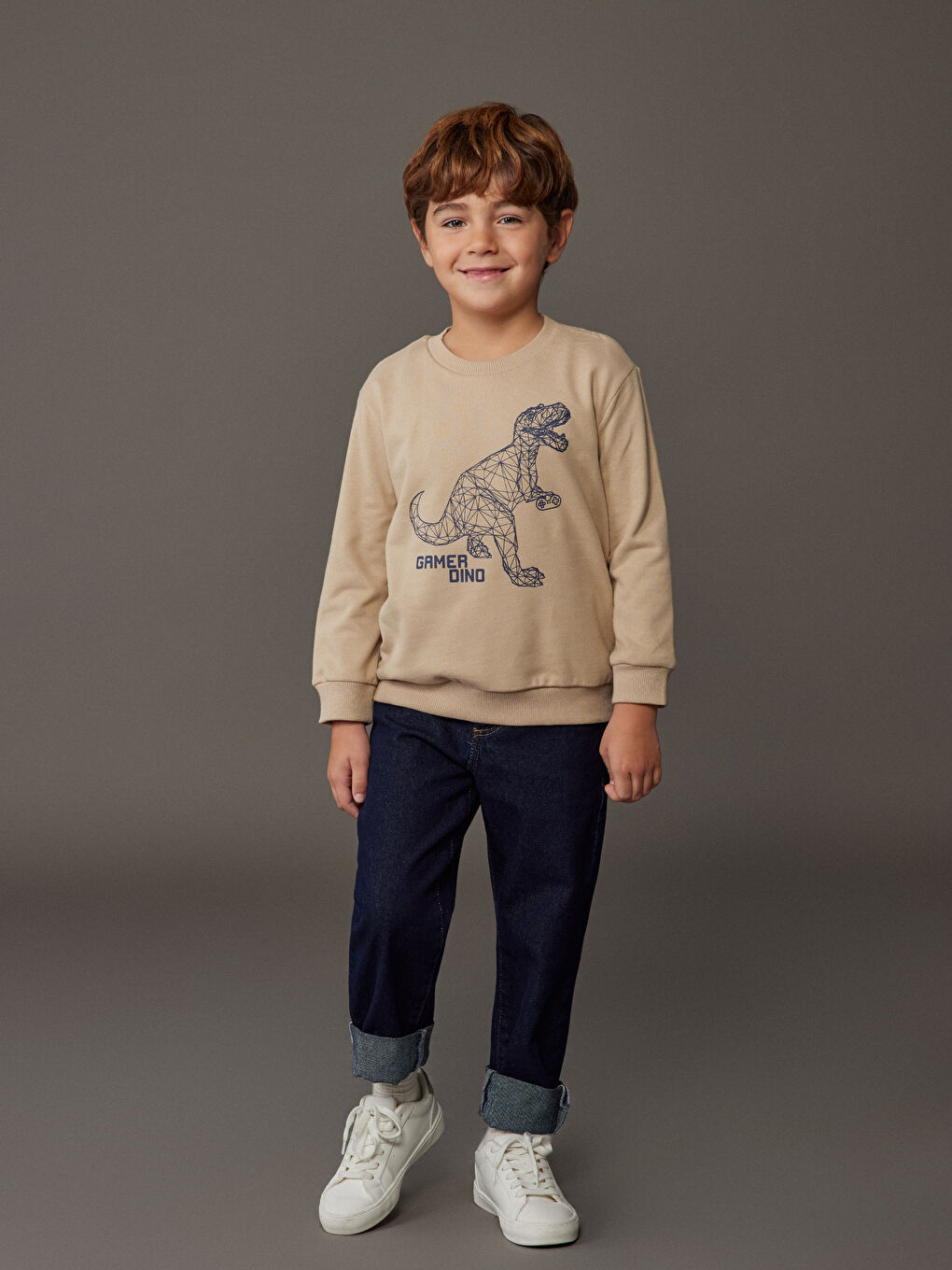 Bej Baskılı Erkek Çocuk Sweatshirt 2'li-1