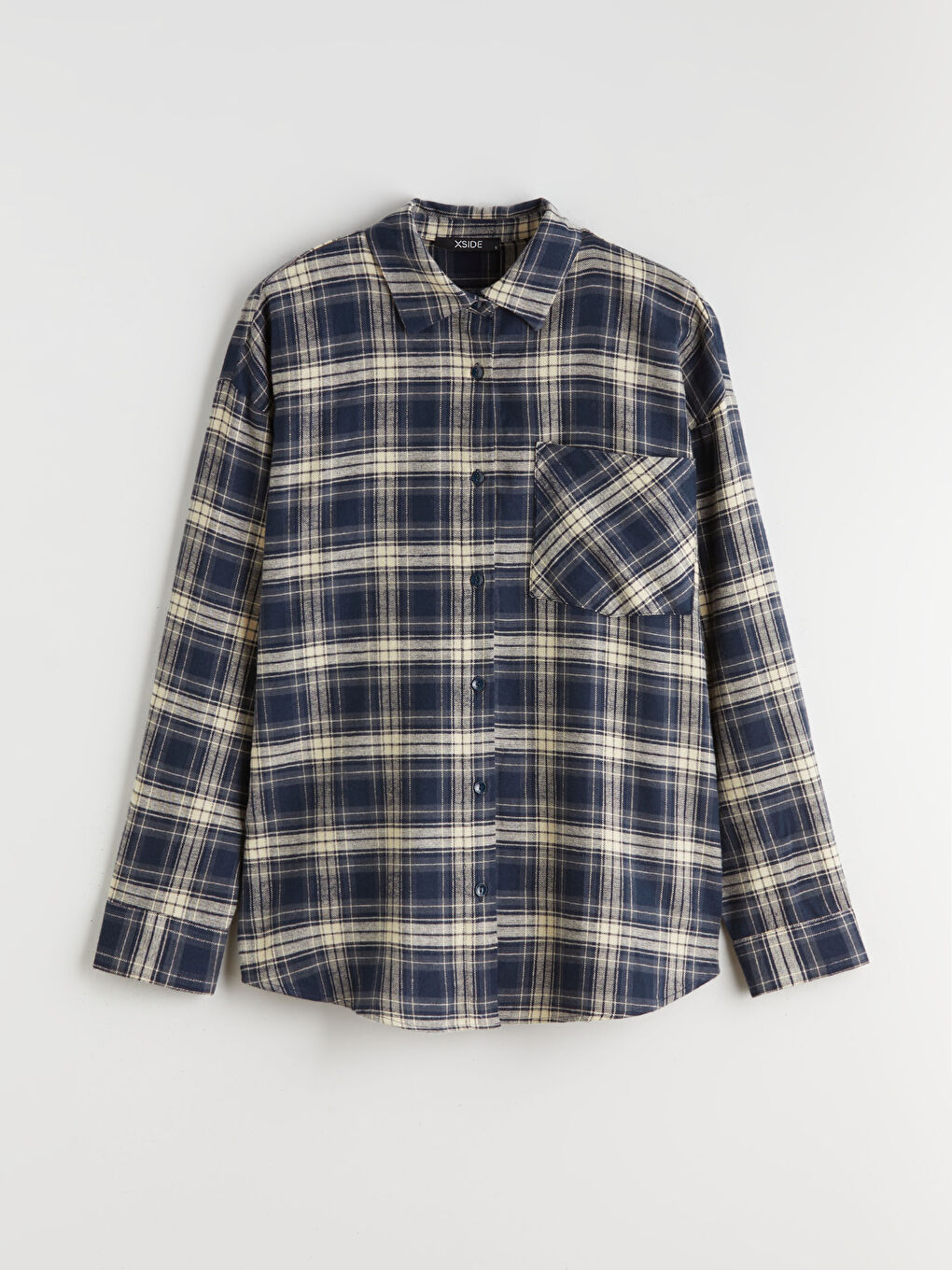 Lacivert Ekose Oversize Kadın Oduncu Gömlek-4