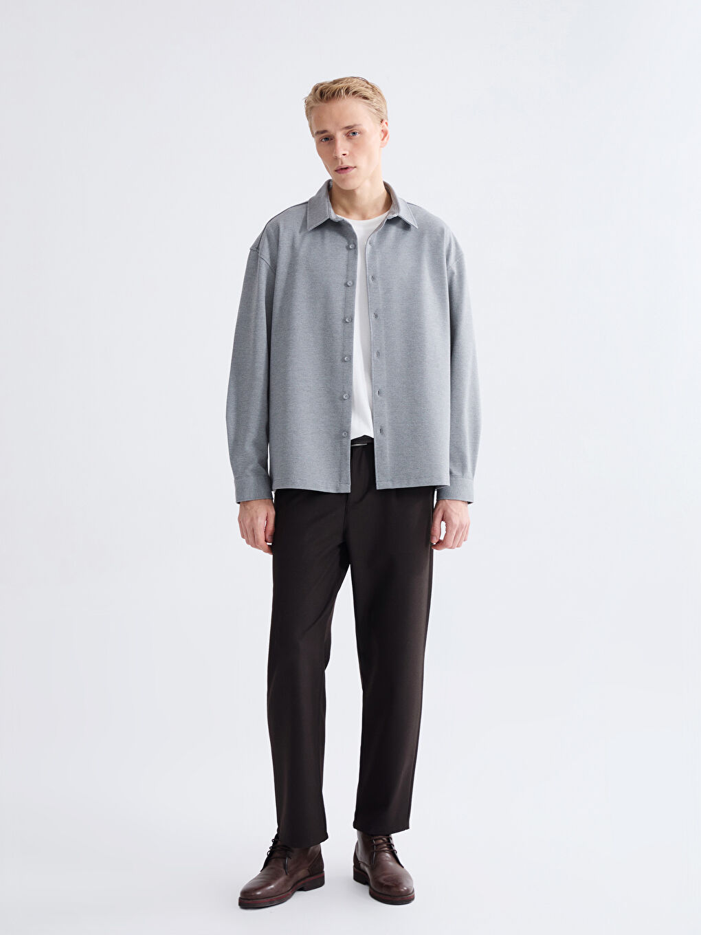 Gri Regular Fit Uzun Kollu Erkek Gömlek-1