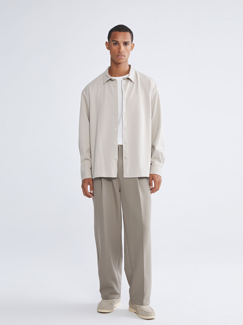 Bej Regular Fit Uzun Kollu Erkek Gömlek-1