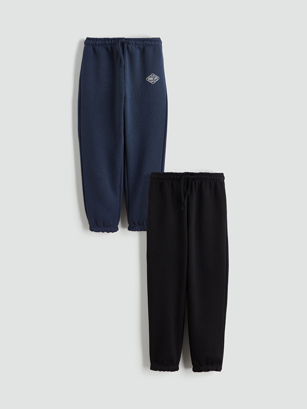 Lacivert Beli Lastikli Erkek Çocuk Kalın Jogger Eşofman Alt 2'li-1