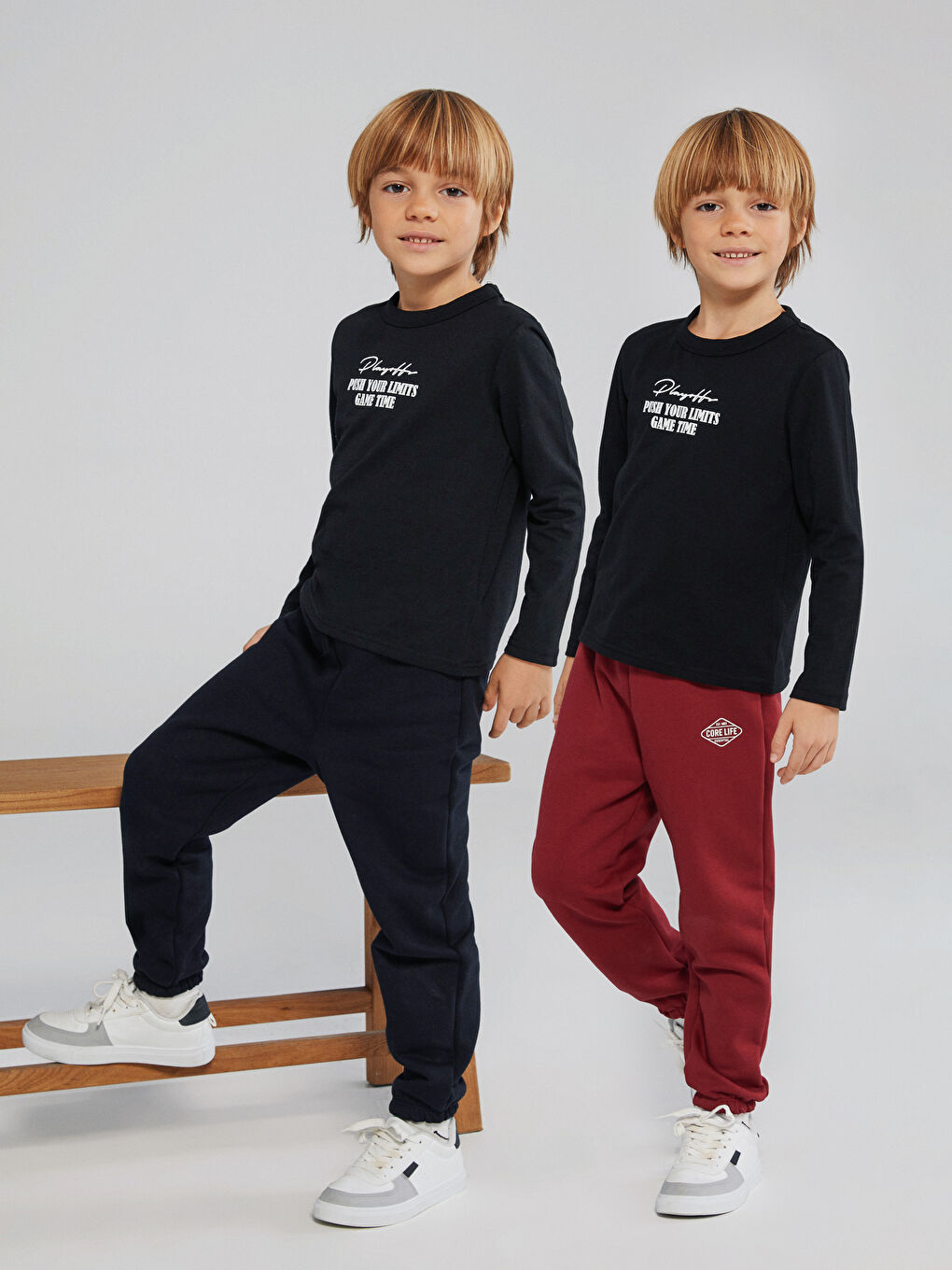 Bordo Beli Lastikli Erkek Çocuk Kalın Jogger Eşofman Alt 2'li