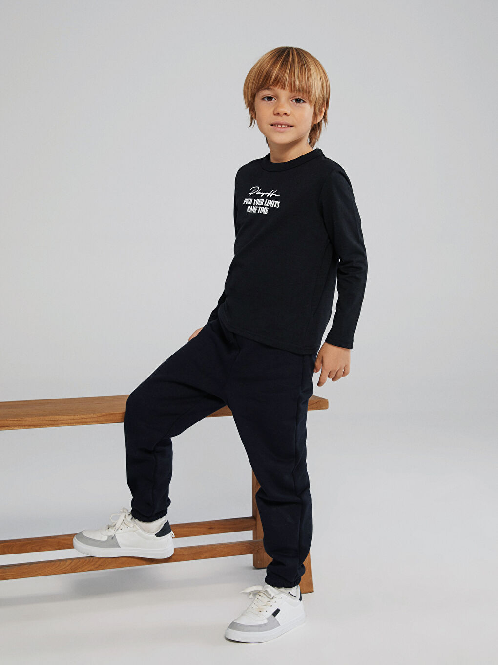 Bordo Beli Lastikli Erkek Çocuk Kalın Jogger Eşofman Alt 2'li-1