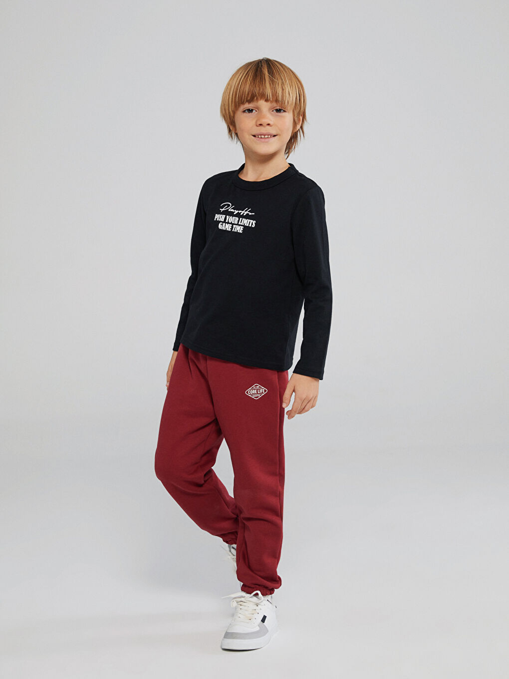 Bordo Beli Lastikli Erkek Çocuk Kalın Jogger Eşofman Alt 2'li-2