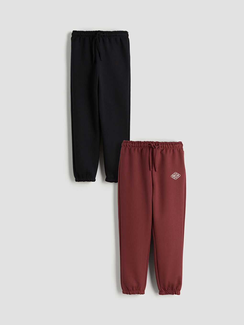 Bordo Beli Lastikli Erkek Çocuk Kalın Jogger Eşofman Alt 2'li-3