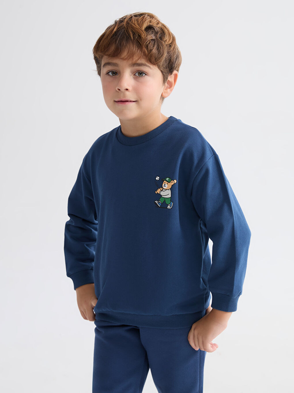 İndigo Bisiklet Yaka Erkek Çocuk Sweatshirt