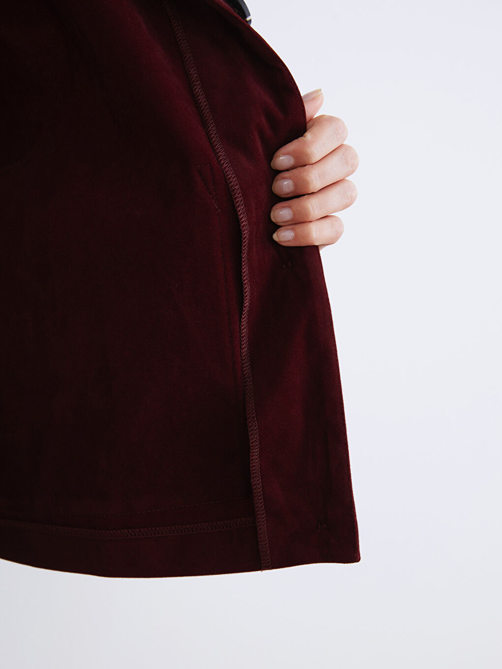 Bordo Gömlek Yaka Kadın Süet Görünümlü Ceket-3