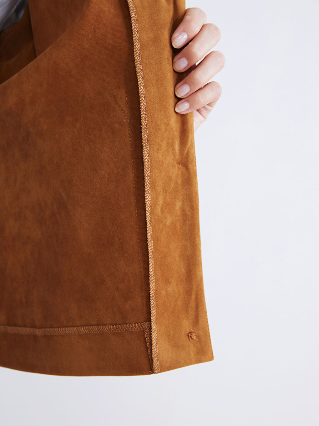 Bej Gömlek Yaka Kadın Süet Görünümlü Ceket-3