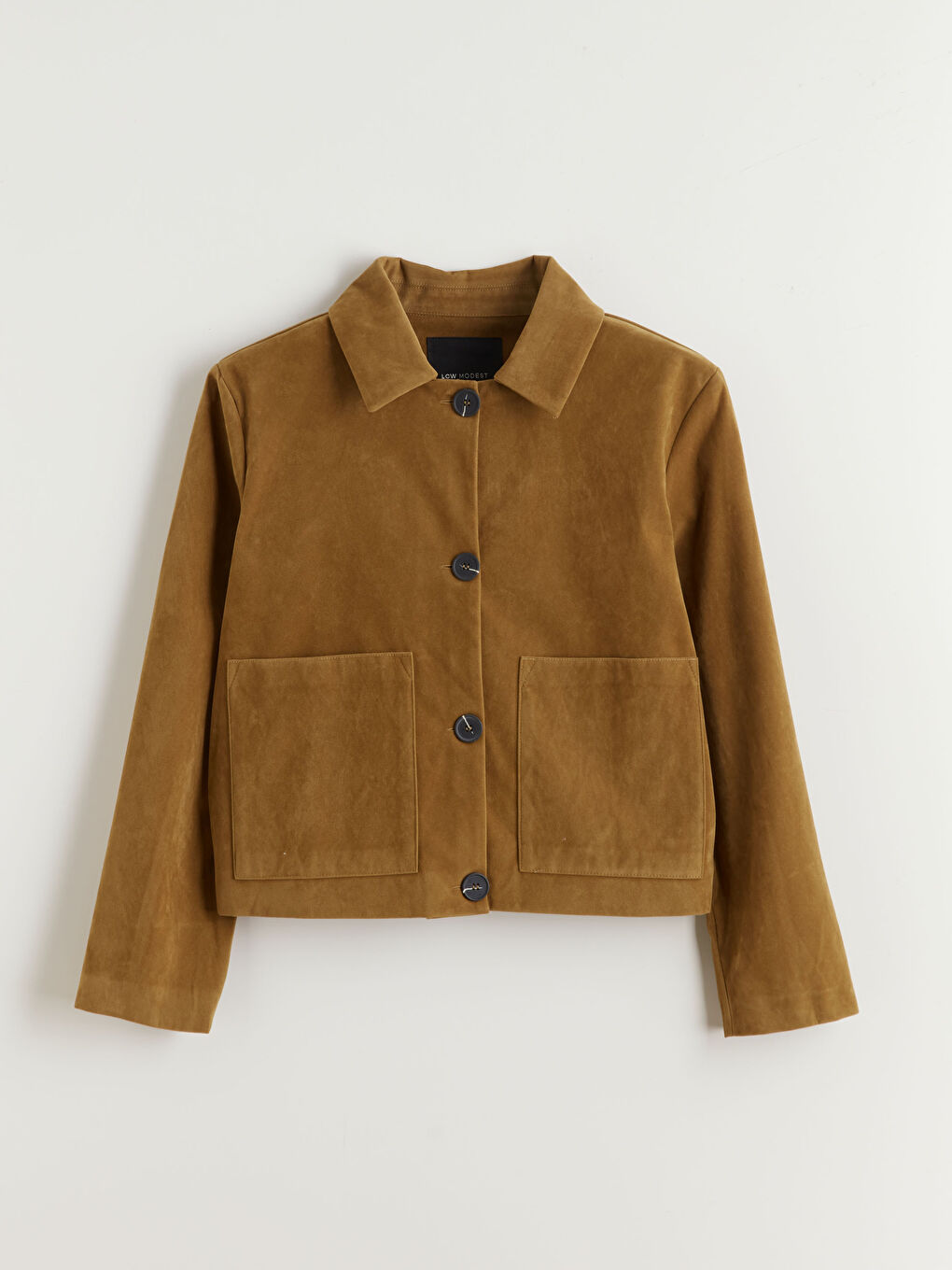 Bej Gömlek Yaka Kadın Süet Görünümlü Ceket-5